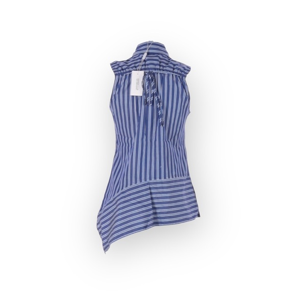 new Derek Lam 10 Crosby ᯾ Asymmetrical Hem Sleeveless Striped Top ᯾ Navy White - Picture 10 of 16